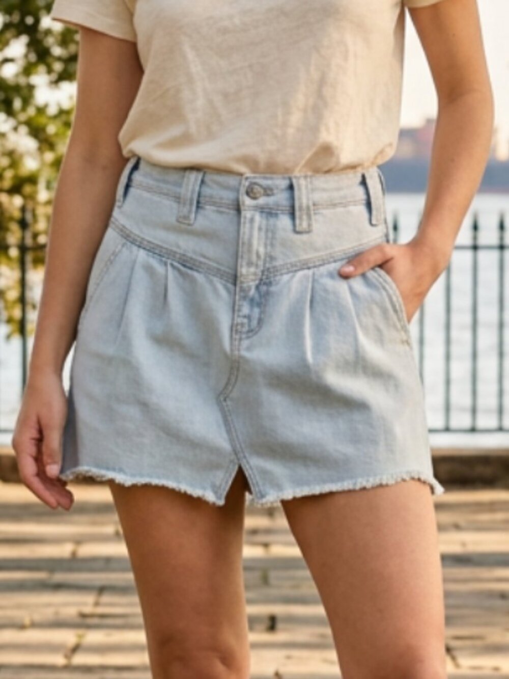 Free People Light Wash Retro Denim Jean Mini Skirt